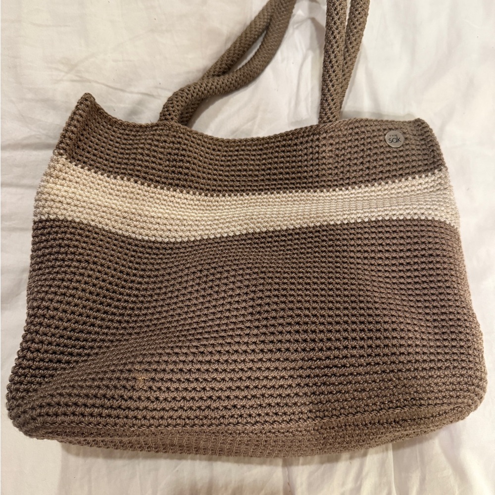 Crochet Tote Bag in Brown and Cream